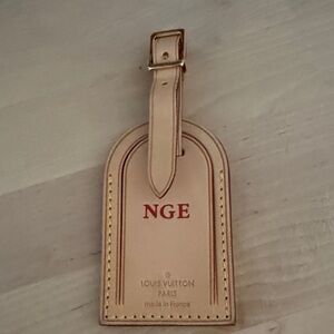 Louis Vuitton Cream Luggage Tag with Red Initials